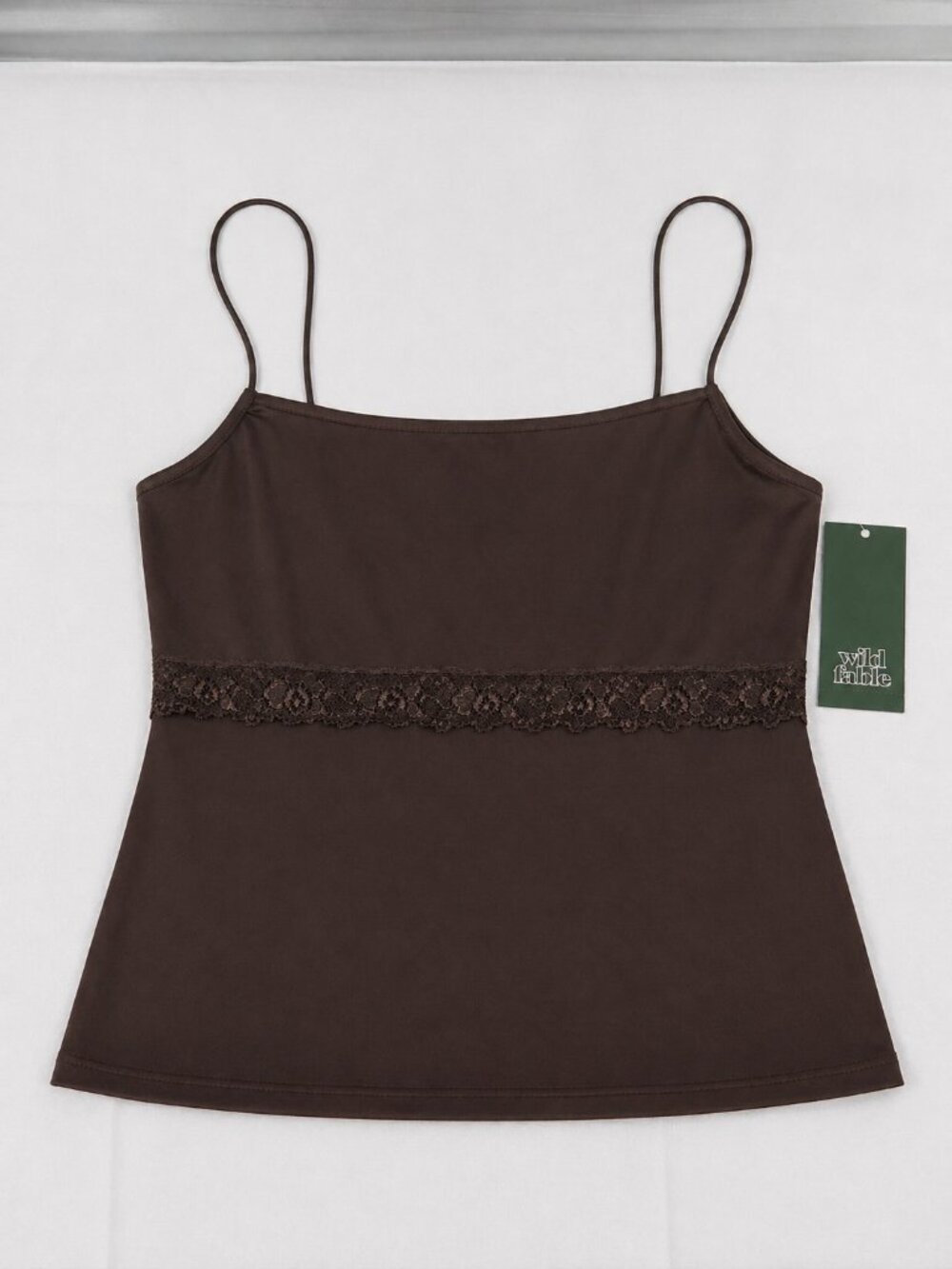 NWT Wild Fable Brown Satin Lace Trim Cami Top Size M Y2K Slip Style